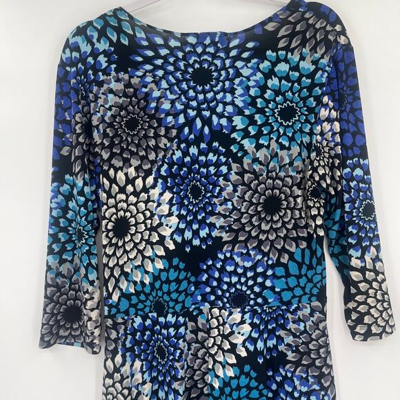 Enfocus Faux Wrap Dress Sz 12P Floral Stretchy Office Bow Deep V-Neck Ruching - Picture 7 of 8